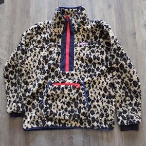 Vineyard Vines Leopard Print Super Shep Sherpa 1/4 Zip Pullover Women S Relaxed